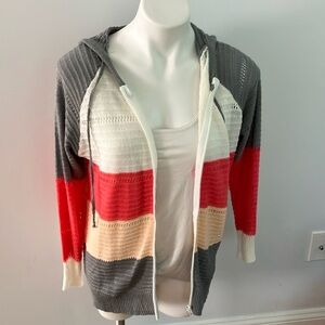 Color block knitted hoodie zipper
